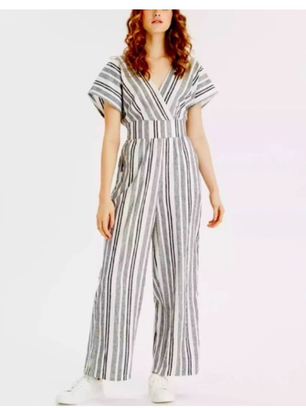 NWT American Eagle Striped Linen Blend Wide-Leg Jumpsuit Size XL